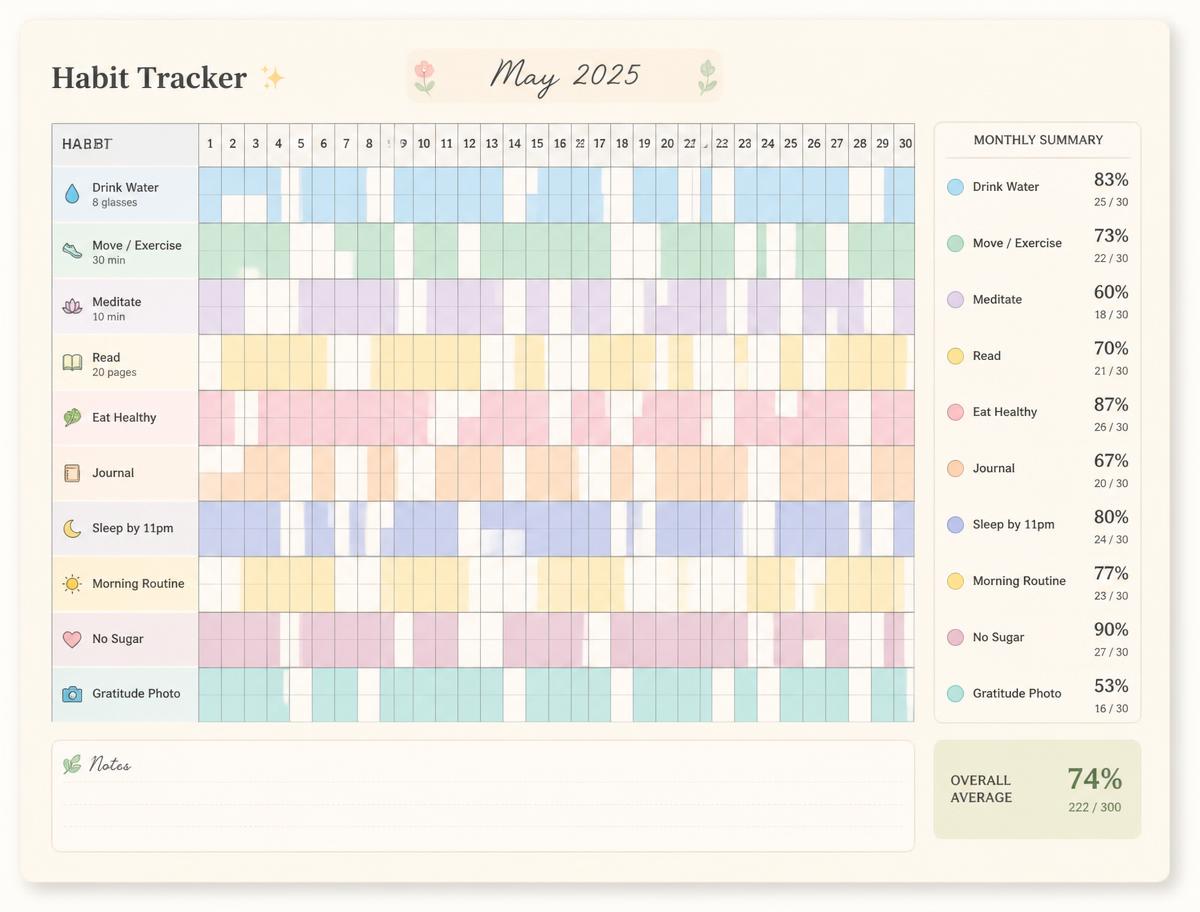 Weekly & monthly progress summary.